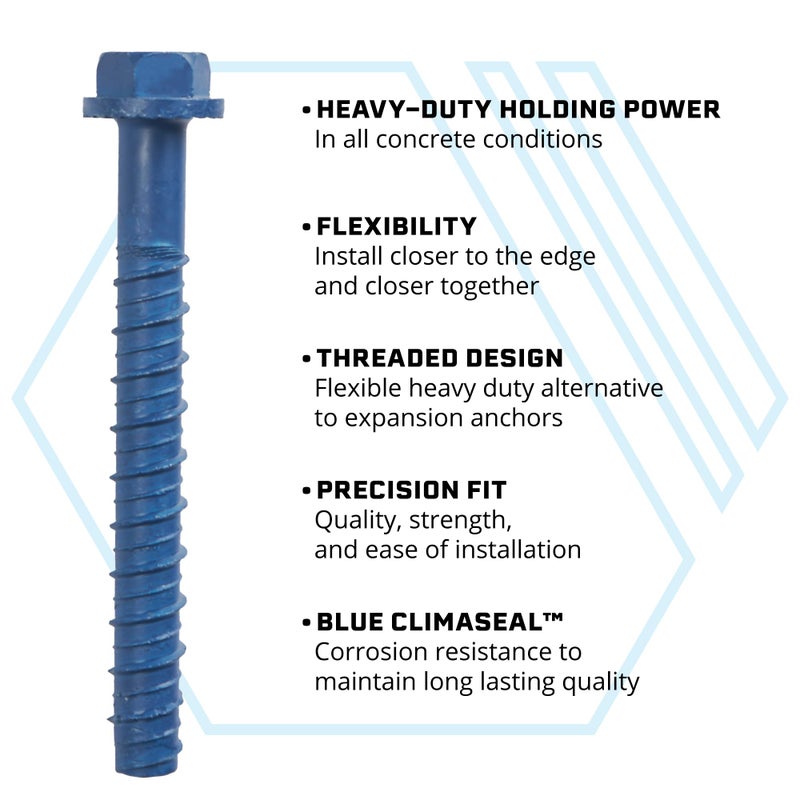 Tapcon+ 5/16 x 3 Inch Heavy-Duty Hex Head Concrete Anchors, 15 PCS, Corrosion Resistant Blue Climasealâ„¢ Coating, Outdoor Rated Use, Concrete Block & Masonry Brick Screws, Drill Bit Sold Separately - Image 2